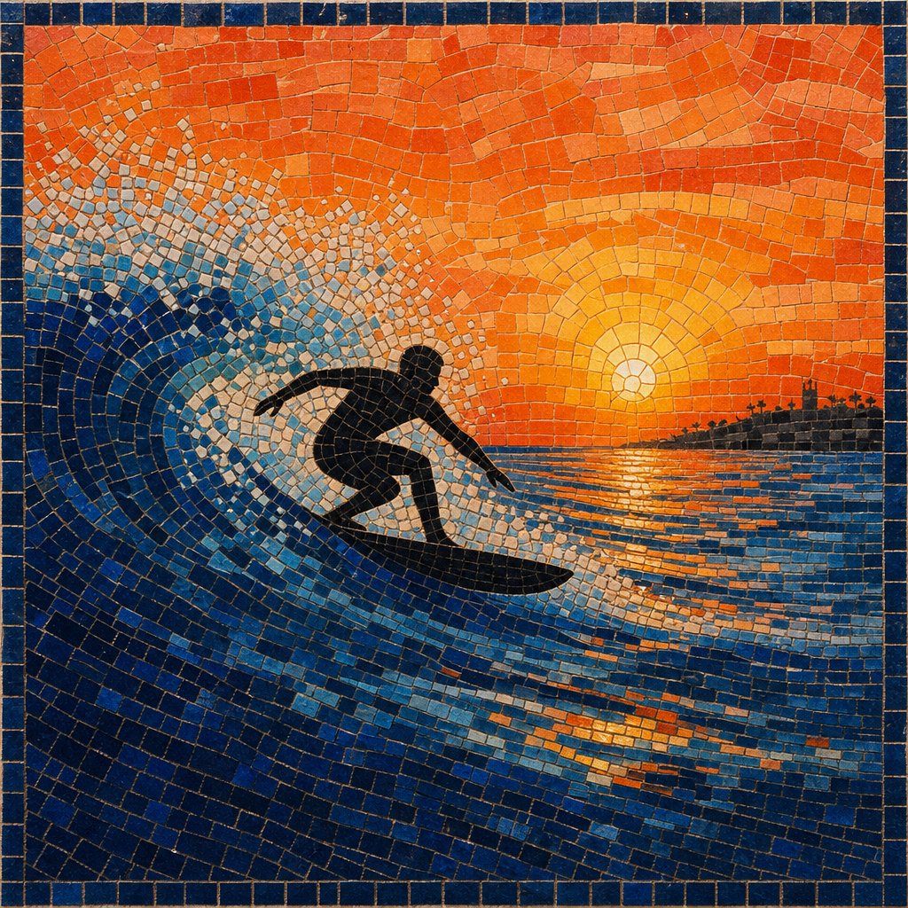 Surfer silhouette at sunset
