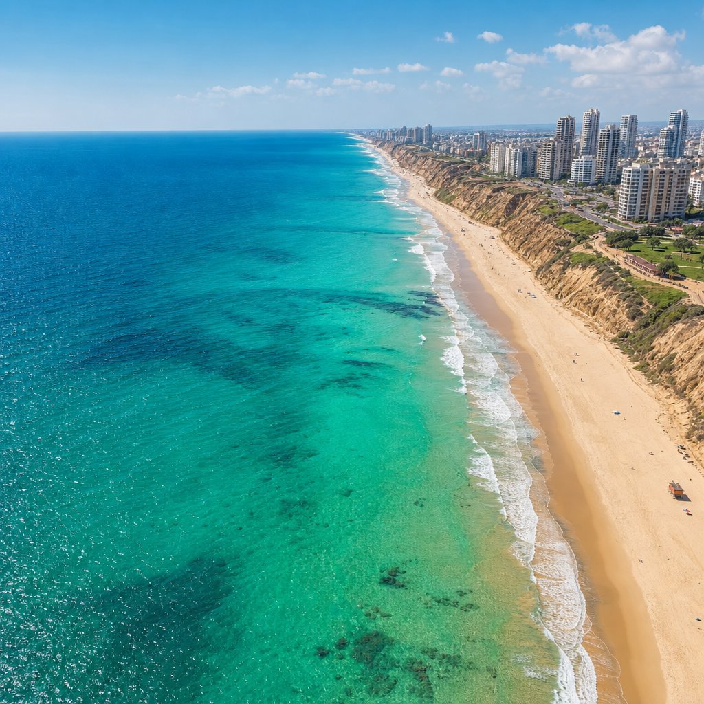Aerial view of Netanya coastline